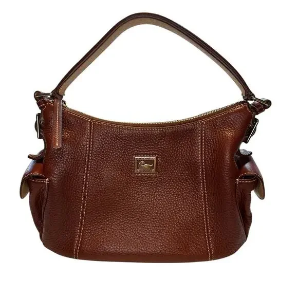 Dooney & Bourke Women Brown Peeble Leather Zip Closure Clutch Shoulder Hobo Bag - Picture 1 of 15
